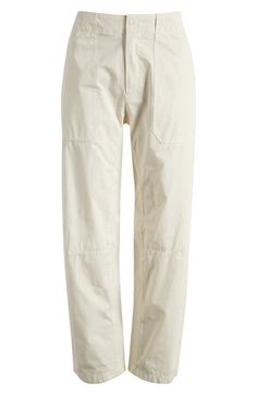 A sturdy cotton fabric and a plethora of patch pockets add to the utilitarian style of these cool, relaxed-fit work pants. 26" inseam; 14 1/2" leg opening; 13" front rise; 16" back rise (size 8) 100% cotton Machine wash, tumble dry Imported Burgundy Pants, Utilitarian Style, Pink Olive, New York Aesthetic, Work Outfits Women, Free Fabric, Work Pants, Curator Style, Straight Leg Pants