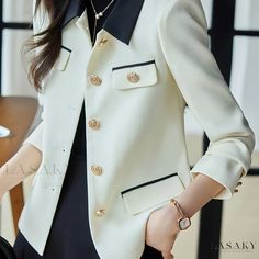 Lasaky - Womens Contrast Trim Single Breasted Blazer: Stylish Long Sleeve Outerwear for Fall & Winter Single Breasted Blazer, Ladies Blazer, Long Sleeve Outerwear, Autumn Fashion Casual, Long Sleeve Blazers, Breasted Blazer, Blazer Fashion, Fall Style, Winter Coats Women