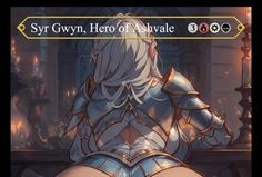 an image of a woman in armor on the cover of a video game called syr gynn, hero of ashvale