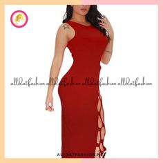 Danielle Stringed Bodycon Red Dress Red Maxi Dress For Club, Chic Red Maxi Dress For Club, Trendy Red Sleeveless Dress, Casual Red Midi Dress For Party, Red Sheath Dress For Summer, Red Stretch Maxi Length Bodycon Dress, Red Sheath Maxi Dress For Spring, Elegant Red Bodycon Dress For Summer, Casual Red Maxi Dress For Night Out