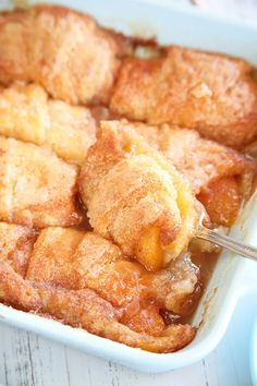 a casserole dish filled with some kind of dessert