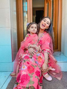 ✨ If you are looking for a beautiful set of dresses for you and your little girl, this Anarkali set is definitely worth considering. ✨ The Floral Anarkali for Mommy and Daughter is a beautiful set of dresses that are designed for moms and their little girls. The set includes an Anarkali dress for both the mom and the daughter, along with a chunni to complete the look. The dresses are fully lined and feature intricate hand embroidery and mirror work on the hands and chest, making them a stunning choice for any special occasion.  ✨ The Long Flowing Dress is designed to be both elegant and comfortable, with a loose fit that allows for ease of movement. The dresses are available in a range of sizes to fit women of all body types, as well as little girls. The Anarkali dresses are made from high Pink Salwar Kameez For Diwali, Unstitched Pink Choli With Dabka Details, Unstitched Pink Dabka Choli, Designer Wear Dupatta For Diwali, Festive Pink Choli With Dabka Detailing, Pink Dabka Choli For Festivals, Festive Pink Choli With Dabka, Festive Pink Dabka Choli, Pink Dabka Choli For Navratri