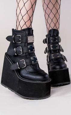 SWING-105 Black Matte Boots-Demonia-Tragic Beautiful Rave Boots, Black Mid Calf Boots, Demonia Boots, Goth Shoes, Demonia Shoes, Wedge Ankle Boots, Black Vegan, Platform Ankle Boots, Platform Wedge