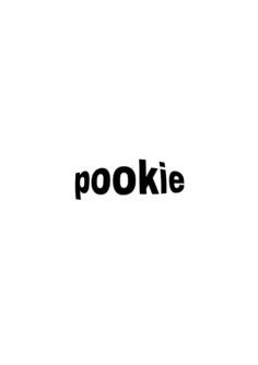 the word pookie is written in black on a white background