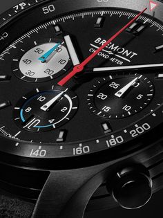 Bremont knows that every second counts in Formula One and it has teamed up with Williams Racing to create this sleek 'WR45' chronograph. Expertly crafted from matte black stainless steel, it's designed with a matching bezel and dial and secures with a textured Alcantara strap, the same grippy material used for supercar steering wheels. It's powered by a BE-53AV automatic movement and has a custom rotor visible through the exhibition case back. The reference comes in a limited edition run of 244… Black Racing Style Automatic Chronograph Watch, Racing Style Black Watches With Analog Display, Black Racing Watch With Analog Display, Williams Racing, Steering Wheels, The Exhibition, Black Stainless Steel, Formula One, Chronograph Watch