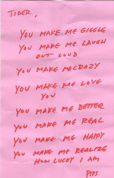 a piece of pink paper with writing on it that says, you make me happy