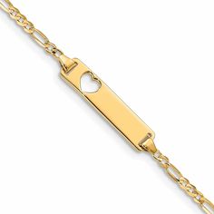 14k Gold Figaro Link ID Plate Bracelet Seahorse Pendant, Figaro Chains, Id Bracelets, Yellow Stone, Gold Bracelet Chain, Fine Jewelry Bracelets, Bracelet Collection, Heart Bracelet, Bracelets And Charms