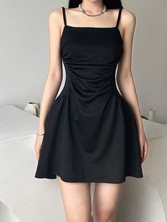 Amp up your style with our Black Sleeveless Mini Dress. Crafted from a comfortable blend of polyester and spandex, this chic dress boasts a flattering square neckline and delicate spaghetti straps. Perfect for party nights, casual outings, or that special date. Available in sizes S to L. Slip into this black beauty and let your style do the talking! Polyester, Spandex Spaghetti straps Square neckline Sleeveless Black Spaghetti Strap Dress Casual, A Line Dress Casual Simple, Simple Mini Dress, Eco Friendly Dress, Casual Sundress, Mode Chic, Black Short Dress, Trendy Summer Outfits, Sleeveless Mini Dress