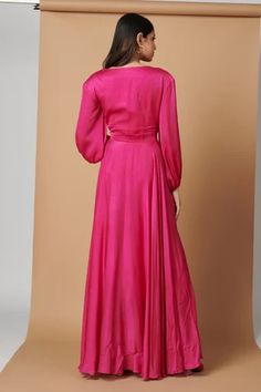 Shop for Vedika M Pink Satin Asymmetric Dress for Women Online at Aza Fashions Asymmetric Dress, Pink Maxi, Pink Solid, Satin Color, Pink Satin, Asymmetrical Dress, Festival Wear, Dress For Women, Waist Band