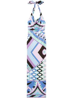 blue/multicolour stretch-design all-over graphic print halterneck tie fastening open back floor-length Tulle Maxi Dress, Versace Outfit, City Dress, Beach Maxi Dress, Satin Maxi, Satin Maxi Dress, Silk Maxi Dress, Maxi Dress Green, Summer Beach Wear