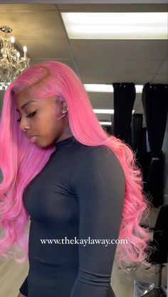 Side Part Install, Lace Install, Pink Lace Front Wig, Pink Lace Front, Deep Side Part, Creative Hair Color, Black Ponytail Hairstyles, Dyed Hair Inspiration