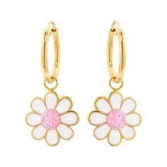 Winsome Gold Plated Flower Dangle Hoop Earrings
Immerse your child in the realm of children's jewelry with our Gold Plated 925 Sterling Silver Dangle Flower Hoop Earrings. These exquisite flower stud earrings cater perfectly to children who adore a bit of glitz and glamor. We craft them from 925 sterling silver, then plate them in radiant gold Thus, they are an essential accessory for any budding fashionista.
Main features of the gold plated flower dangle studs:

Material: Premium 925 sterling s Cute White Huggie Jewelry, Gift Huggie Hoop Earrings With Flower Charm, Huggie Earrings With Flower Charm For Gift, Trendy Gold Hoop Earrings With Flower Charm, Flower Hoop Earrings, Earring Stand, Dangle Hoop Earrings, Kids Earrings, Childrens Jewelry