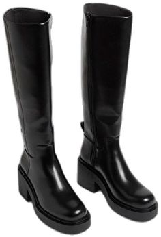 Trendy Knee-length Fall Boots, Trendy Knee-length Boots For Fall, Trendy Knee-high Boots For Fall, Trendy Wide Calf Knee-length Boots, Edgy Wide Calf Knee-high Boots For Winter, Trendy Wide Calf Knee-high Boots For Fall, Trendy Wide Calf Platform Boots With Block Heel, Trendy Knee-length Heeled Boots For Winter, Trendy Black Square Toe Knee-high Boots