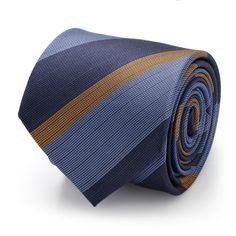 Boys night out with a sense of fashion. You'll be the stand out guy with this blue and deep orange striped tie. It pairs well with a solid dress shirt and chinos. Luxury Multicolor Standard Tie Accessories, Blue Silk Ties For Business, Blue Silk Suit And Tie Accessories For Office, Tie Outfit, Boys Night, Solid Dress Shirt, Men's Tie, Bold Stripes, Striped Tie