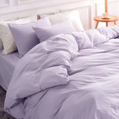 PRICES MAY VARY. 100% Washed Cotton 【100% Washed Cotton, Breathable, Keep Shape and Softness after Every Wash】: This duvet cover set is made of 100% washed cotton.It is breathable, keep you cool in the summer and dry and warm in the winter; durable and soft, high density fabric keep duvet cover's shape and softness after every wash. 【Natural Color, Wrinkled Textured, Linen Feel Duvet Cover Create a Cozy Bedroom Environment】: NEXHOME PRO this series duvet cover set main features is natual. Elegen Lavender Room, Purple Duvet Cover, Purple Bedding, Bedding Stores, Cotton Duvet Cover, Garden Cottage, Cotton Duvet, Bed Duvet Covers, My New Room