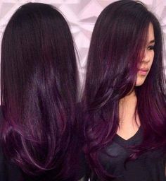 Purple Balayage Hair, Pelo Color Borgoña, Pelo Color Vino, Purple Balayage, A Line Bob, Dark Purple Hair, Plum Hair, Wine Hair, Blonde Streaks