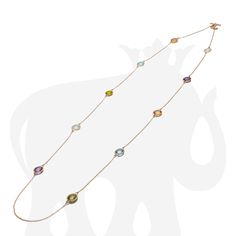 JN0124-M 'Mischief' Multi-Color (Moon Quartz, Blue Topaz, Amethyst, Citrine, Rubelite & Peridot) Disc by Yard Necklace in 18K Yellow Gold Length: 36" Stone Size: 10 mm Moon Quartz, Funky Jewelry, Disc Necklace, Free Giveaway, Blue Topaz, Citrine, Favorite Jewelry, Topaz, Arrow Necklace