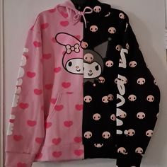 Hello Kitty And Friends Sanrio Dumbgood Hoodie Half Pink Half Black Condition New Please Check Out All Photos Buy Pink Tie String Check Out And On Face On Black Side Check Out Pink Patchwork Hoodie For Fall, Pink Hooded Hoodie With Patchwork, Pink Harajuku Crew Neck Hoodie, Pink Patchwork Hoodie For Winter, Trendy Black Hoodie With Patchwork, Trendy Black Patchwork Hoodie, Cute Black Long Sleeve Hoodie, Winter Pink Patchwork Hoodie, Black Kawaii Hoodie For Fall