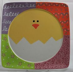 a colorful plate with an image of a chicken on it