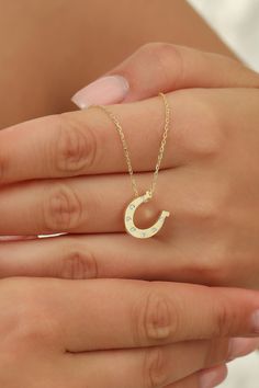 14k 18k Gold Diamond Horseshoe Charm Necklace, Dainty Lucky Horse Shoe Necklace, Good Luck Horse Western Necklace, Horseshoe Jewelry Horseshoes have become known as a symbol of protection and to give good luck. FEATURES * Solid Gold (real gold, not gold plated or gold filled material) * Gold Karat: 10K (417) - 14K (585) - 18K (750) (optional) * Pendant Height: 0.56 Inches (1.42 cm) * Pendant Width: 0.54 Inches (1.38 cm) * Available Gold Color: Yellow gold, rose gold and white gold (optional) * D Gold Horseshoe Necklace For Formal Occasions, Gold Horseshoe Jewelry For Anniversary, Elegant Horseshoe Necklace For Everyday, Formal Gold Horseshoe Necklace, Elegant Gold Horseshoe Necklace, Gold Horseshoe Necklace For Gift, Yellow Gold Horseshoe Necklace Gift, Horseshoe Necklace Gold, Horseshoe Jewelry