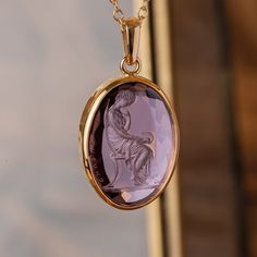 Calliope Intaglio Pendant – Olithica Calliope Muse, Epic Poetry, Intaglio Jewelry, Jewelry Stones, Ancient Mythology, Cameo Jewelry, Amethyst Pendant, 22k Gold, Pendant Set