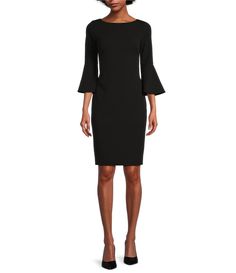 From Calvin Klein&#x2C; this dress features:sheath silhouetteBoat neckline3/4 bell sleeves back zip closurepolyester/spandexdry cleanImported. Cheap Calvin Klein Summer Mini Dress, Fitted Career Dress With 3/4 Sleeves, Fitted Bell Sleeve Mini Dress For Work, Fitted Mini Dress With Bell Sleeves For Work, Fall Workwear Midi Dress With Bell Sleeves, Formal Fitted Mini Dress With Bell Sleeves, Workwear Mini Dress With Bell Sleeves, Calvin Klein Knee-length Dresses For Fall, Calvin Klein Knee-length Fall Dresses