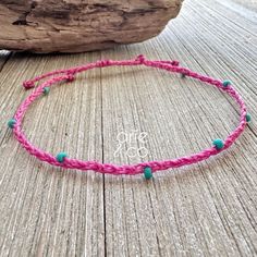 Braided Anklet Bracelets, Boho Bracelets, Fuchsia and Turquoise Beaded Bracelet, Hot Pink Braided Waterproof Anklet or Bracelet This listing is for one durable, braided waterproof bracelet. Simple and stackable bracelets that are perfect for everyday wear! You can swim, surf, take a shower, dress up or dress down with it.  Made with 100% polyester wax thread that is very strong, durable, washable and water-resistant.  Wear one or wear a bunch, pair them with your own jewelry to create your own u Pink Bohemian Braided Bracelet With Sliding Knot, Bohemian Pink Braided Bracelet With Sliding Knot, Pink Resizable Bohemian Jewelry, Pink Bohemian Resizable Jewelry, Adjustable Pink Jewelry For Festivals, Turquoise Hand-strung Braided Bracelet For Beach, Adjustable Pink Braided Bracelet With Colorful Beads, Handmade Turquoise Anklet Bracelet, Bohemian Pink Anklets With Round Beads