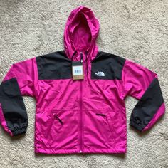 New Women's North Face Sheru Windbreaker Jacket Size - S Color - Fuschia Pink/Black Msrp - $119 New With Tags Features Full Zip Attached Scuba Hood With Drawstrings Secure-Zip Hand Pockets Fully Lined With Mesh Body Embroidered Logo On Left Chest And Back-Right Shoulder Elastic Cuffs Toggle Cinch Waist Cord 100% Polyester Fuschia Pink, North Face Women, North Face Jacket, Cinched Waist, Windbreaker Jacket, New Woman, Pink Black, North Face, The North Face