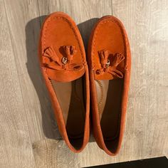 Excellent Used Condition. Never Worn. Orange Round Toe Loafers For Spring, Orange Loafers With Round Toe For Spring, Spring Orange Loafers With Round Toe, Spring Orange Round Toe Loafers, Casual Coach Loafers, Casual Coach Loafers With Round Toe, Casual Coach Loafers For Spring, Coach Flats, Paisley Flower