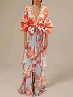 A-Line Floral Dress Summer Maxi Dresses for Women Holiday Casual Dress Floor Length Long Sleeve V Neck Polyester with Print Strappy dress to impress 2024 2024 - $66.99 Deep Dress, Floral Dress Wedding Guest, Mode Prints, Print Chiffon Dress, 파티 드레스, Marine Uniform, Floral Wedding Dress, Dress Sleeve Styles, Bohemian Maxi Dress