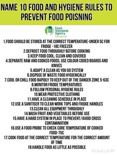 a list of food and hygiene rules to prevent food posining