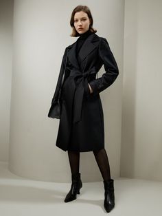 Silk-Wool Mixed Trenchcoat Black Trenchcoat Outfit, Wool Trench Coat Women, Black Trenchcoat, Trenchcoat Outfit, Silk Comforter, Silk Bedding Set, Silk Clothes, Silk Nightwear, Wool Trench Coat