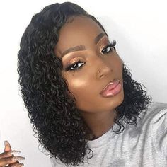 Bob Water Wave Curly Lace Front Wigs with Baby Hairline | VSHOW HAIR Wavy Hair Side Part, Wet And Wavy Hairstyles, Wet Wavy Hair, Water Wave Bob Wig, Water Wave Bob, 16 Inch Hair, Wavy Bob, Bob Lace Front Wigs, Short Curly Wigs