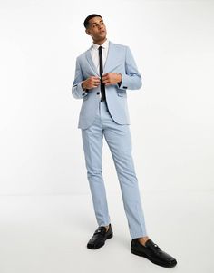 Jack & Jones Premium slim fit suit jacket in light blue | ASOS Slim Fit Suits With Lapel Collar For Spring, Slim Fit Suit With Lapel Collar For Spring, Slim Fit Spring Suits With Lapel Collar, Spring Slim Fit Suits With Lapel Collar, Light Blue Notch Lapel Suits For Work, Light Blue Notch Lapel Blazer For Office, Slim Fit Suit For Semi-formal Spring Events, Light Blue Notch Lapel Suit For Spring, Light Blue Slim Fit Business Suit