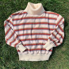 this is a super awesome vintage Diane Von Furstenberg striped velour sweater 🤤 I absolutely adore this and wish it fit me! tag size is a large but I would say it runs small and best fits a small-medium. being neutral in color I think this would go great with anything. please see measurements for exact fit.  measurements as follows: 19.5" inches pit to pit laying flat  waist is 15.5" laying flat (above stretchy band) & stretches up to 20" laying flat length is 20" laying flat  sleeves are 3/4 sl Band Stretches, Striped Turtleneck, Pullover Sweater Women, Von Furstenberg, Diane Von, Women Pullover, Diane Von Furstenberg, Priority Mail, Color Me