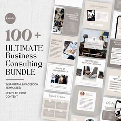 the ultimate business consulting bundle with over 100 images and text on it, including an image of