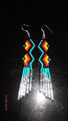 Native American Beaded Zig Zag Earring in by BeadedCreationsetc Southwestern Turquoise Beaded Fringe Earrings, Southwestern Turquoise Earrings With Beaded Fringe, Turquoise Southwestern Earrings With Beaded Fringe, Turquoise Southwestern Beaded Fringe Earrings, Southwestern Handwoven Turquoise Jewelry, Southwestern Handwoven Blue Jewelry, Quill Work, Bead Tutorials, Southwestern Boho