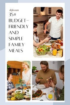 a brochure with pictures of people eating and talking together in the kitchen, including a family meal