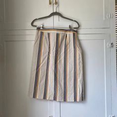 A New Day Midi Skirt With Black, Denim Blue, Mustard, And White Stripes On A Canvas Background. So Versatile And Cute! Size 8. Bought Here And Never Worn By Me. Cotton Mini Pencil Skirt For Day Out, Cotton Pencil Mini Skirt For Day Out, Casual White Cotton Pencil Skirt, Casual Cotton Pencil Skirt For Day Out, Cream Cotton Mini Skirt With Lining, Cotton Cream Mini Skirt With Lining, Spring Day Out Cotton Pencil Skirt, Cotton Lined Pencil Skirt For Summer, Spring Cotton Pencil Skirt For Day Out