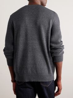 DESIGNED BY MR PORTER. Mr P. works with some of Italy's most-respected mills to create its clothing. This sweater is crafted from soft cotton and knitted with abstract ribbing. The charcoal tone will complement so many pieces you already own. Mr P, Concept Clothing, Sweater For Men, Notes Design, Mr Porter, Cotton Sweater, Fashion News, Porter, To Create