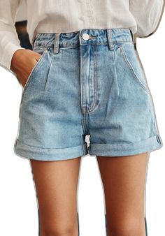 Blue Denim Shorts, Denim Short, Blue Denim, Cool Outfits, Denim Shorts, High Waist, Product Launch, Trousers, High Waisted