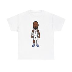 Lebron James USA Basketball T-shirt "Cartoon" #6 Cartoon Style Cotton Top With Letter Print, Cotton Cartoon Style Tops With Letter Print, Short Sleeve T-shirt With Cartoon Print For Fans, Fan Apparel Crew Neck T-shirt With Cartoon Print, Cartoon Print Crew Neck T-shirt For Fans, White Cartoon Tops With Character Print, White Cartoon Style Tops With Character Print, White Cartoon Character Print Tops, Cotton Tops With Cartoon Character Print