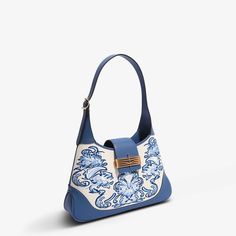 Embroidery Leather Shoulder Bag Original Poinciana - SinoCultural Formal Embroidered Leather Shoulder Bag, Blue Embroidered Formal Bag, Formal Blue Embroidered Bag, Elegant Embroidered Blue Shoulder Bag, Elegant Blue Embroidered Shoulder Bag, Suzhou Embroidery, Chinese Style Design, Embroidery Scarf, Wedding Scarf