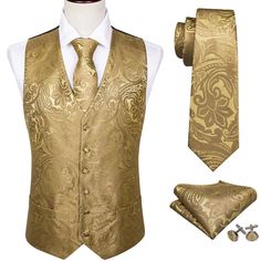 FEATURES Includes: Waistcoat, Necktie, Pocket Square and Cufflinks Material: 100% Handmade Silk Occasion: Wedding, Party, Business, Daily Look Gives your wardrobe an upscale look Free Worldwide Shipping Champagne Groomsmen Vest, Gold Wedding Shirt, Copper Vest Groomsmen, Art Deco Clothing Mens, Black Suit Vest, Gold Man, Wedding Vest, Men Waistcoat, Silk Vest