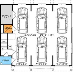 the floor plan for a garage with three cars and one car attached to each other