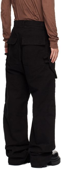 Loose-fit heavyweight brushed GOTS-certified organic cotton twill cargo pants. · Low-rise · Belt loops · Four-pocket styling · Zip-fly · Patch and flap pockets at front · Tucks at knees · Loops at outseams · Logo-engraved silver-tone hardware Supplier color: Black Baggy Utility Work Pants With Patch Pockets, Techwear Pants With Patch Pockets For Work, Techwear Bottoms With Patch Pockets For Work, Techwear Cargo Jeans For Work With Multiple Pockets, Techwear Cotton Work Pants With Cargo Pockets, Cotton Techwear Work Pants With Cargo Pockets, Techwear Cargo Jeans With Pockets For Work, Techwear Cotton Work Pants With Side Pockets, Cotton Techwear Work Pants With Side Pockets