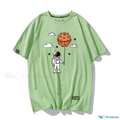 OrcaJump - Astronaut Themed Balloon Shirt Green Relaxed Fit Top With Character Print, Green Cotton Shirt With Character Print, Balloons, Womens Shirts, Womens Dresses, Green, Dresses