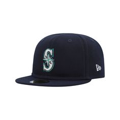 the seattle mariners'new era 59fifty fitted cap is shown in navy