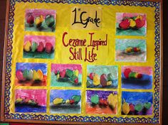 a bulletin board with pictures of different fruits and vegetables