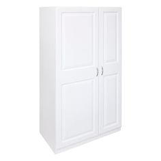 a white cabinet with two doors and drawers